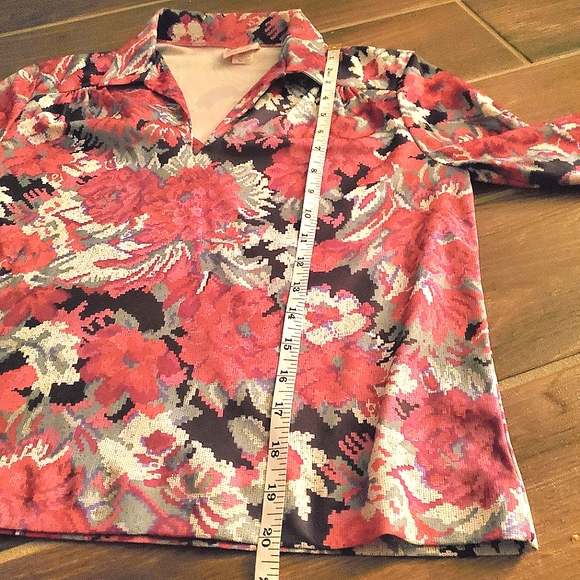 VINTAGE Haband for Her Collared Vneck Floral Print Blouse with Belt - Picture 7 of 11